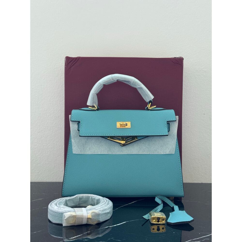 Aqua Blue  “Kelly-Style” Top Handle Bag - Picture 14 of 16